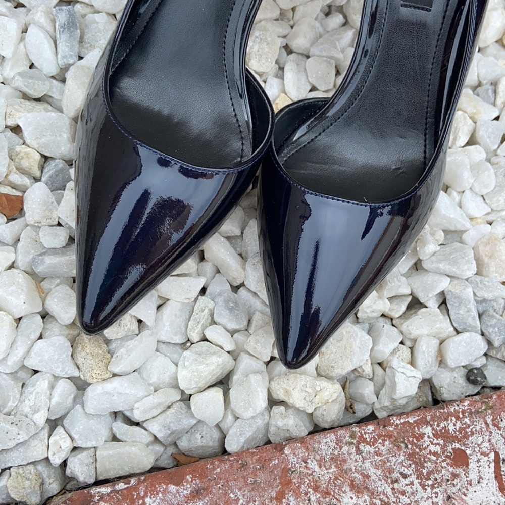 White House Black Market Black Patent Leather D’Orsay Pumps Heels SZ 8.5 NEW - Picture 11 of 12